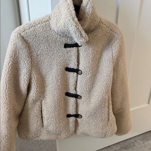 Zara Beige Sherpa Coat with Black Toggles